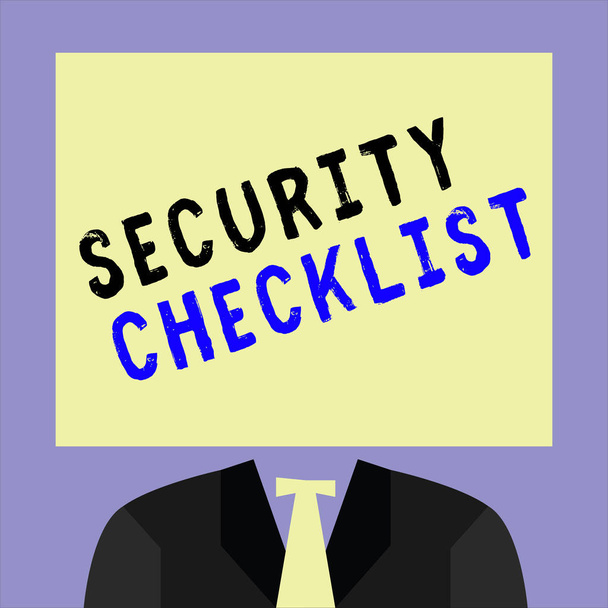 Manuscrito texto escrevendo Security Checklist. Conceito que significa Proteção de Dados e Guia do Sistema sobre Roubo de Internet
 - Foto, Imagem