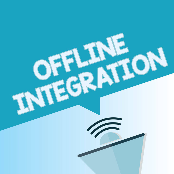 Tekst pisania słów Integracja offline. Koncepcja biznesowa pierwszej triady marketingowej Drukuj i odkryj - Zdjęcie, obraz