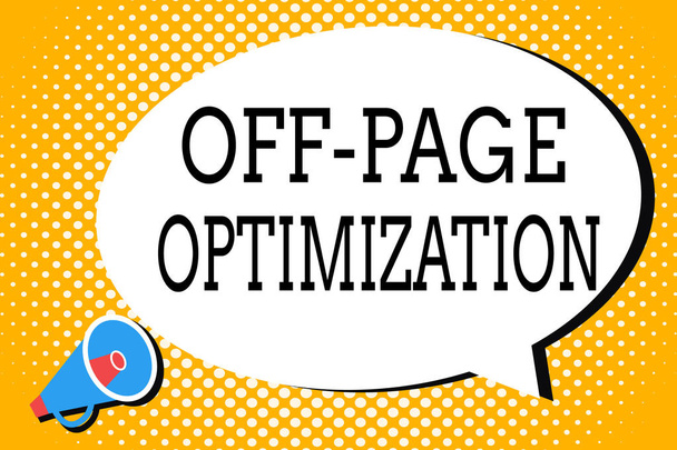 Tekst schrijven Off Page Optimization. Bedrijfsconcept voor Website Externe Procespromotie Methode Ranking - Foto, afbeelding