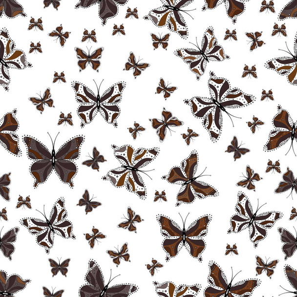 Seamless. Simple feminine pattern for invitation, card, print. Butterfly on white, purple and brown background. Vector illustration. - Vetor, Imagem
