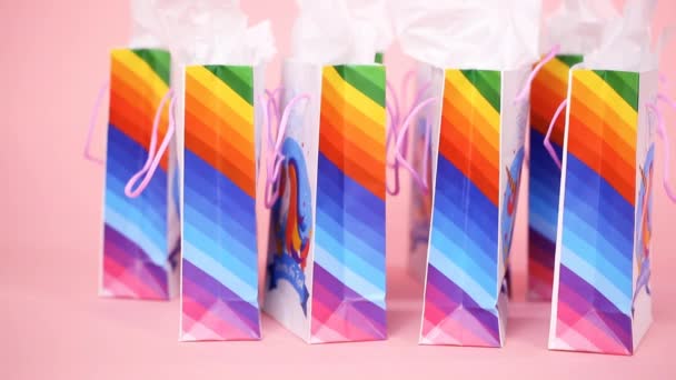 Birthday party favors with unicorn theme at little girl's birthday party - Footage, Video