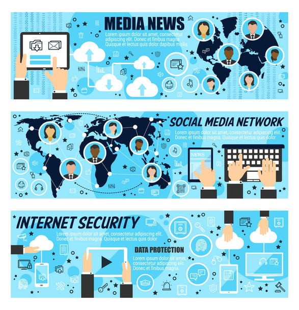 ソーシャル メディア ネットワークとインターネット ニュース バナー - ベクター画像
