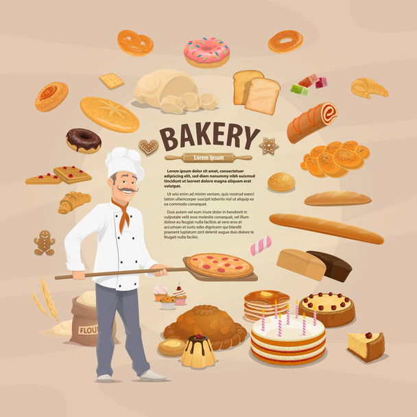 Bäckerei, Konditorei und Bäcker - Vektor, Bild