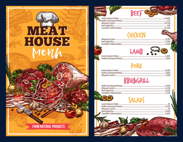 Slagerij producten vlees huis menu - Vector, afbeelding