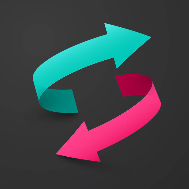 Double Arrow Symbol. Up and Down Vector Blue and Pink Arrows on Dark Background. - Вектор,изображение