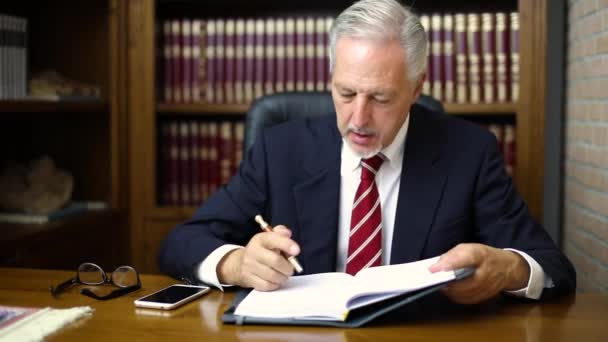 Mature businessman in office writing in agenda  - Séquence, vidéo