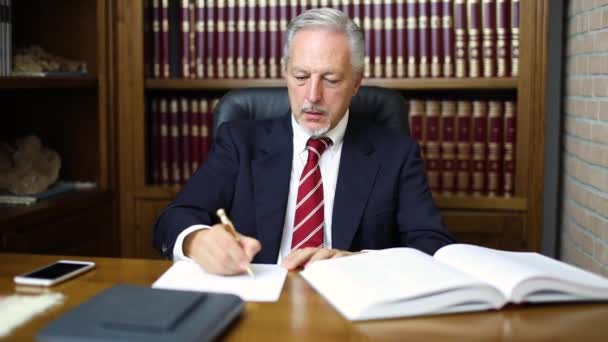 Businessman writing on a document in his office - Video, Çekim