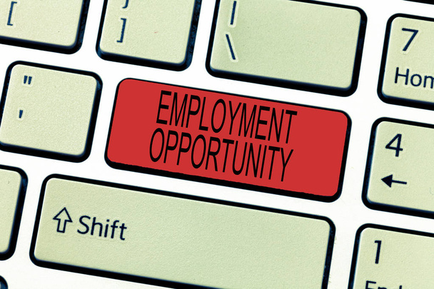 Slovo psaní textu Zaměstnanost příležitost. Podnikatelský koncept nediskriminovat žadatele o rovné zacházení - Fotografie, Obrázek
