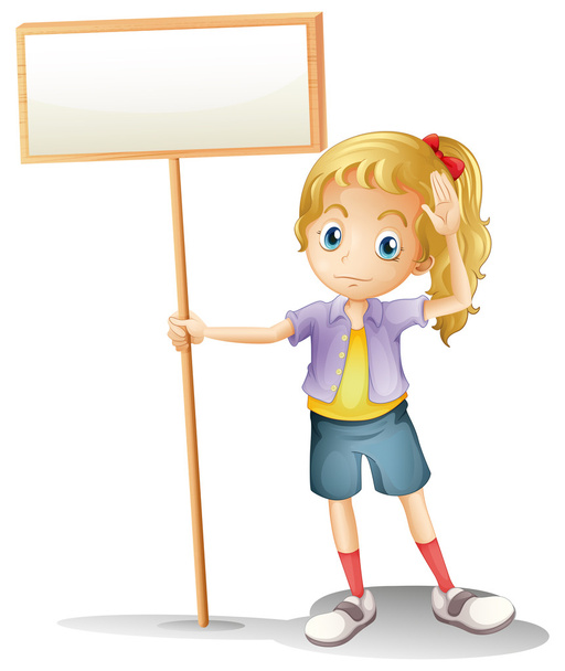 A girl holding an empty signboard - Vector, Image