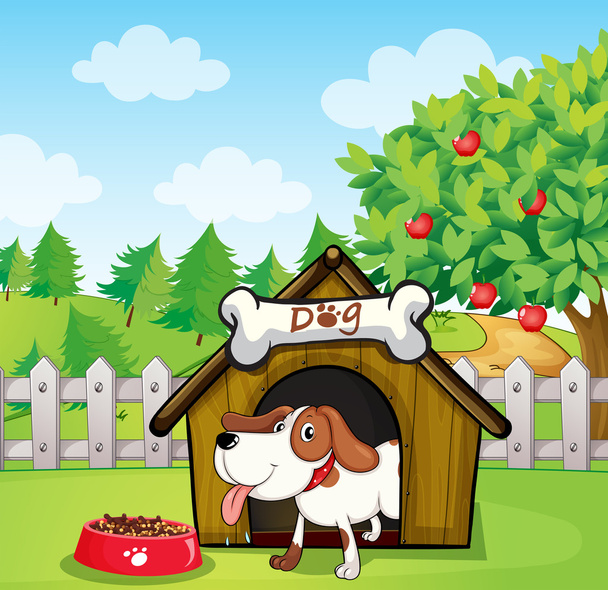 Собака в собачьей будке с собачьей едой
 - Вектор,изображение
