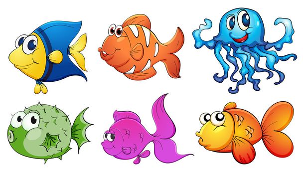 πέντε διαφορετικά είδη πλάσματα της θάλασσας - Διάνυσμα, εικόνα
