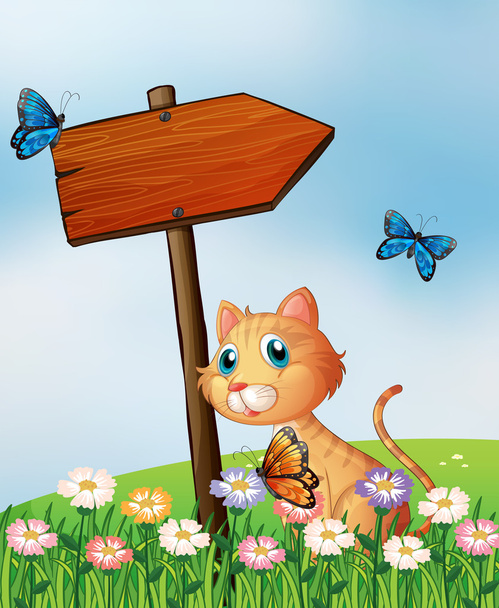 Помаранчева кішка з дерев'яною дошкою зі стрілою
 - Вектор, зображення