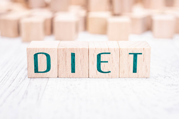 The Word Diet Formed By Wooden Blocks On A White Table - Photo, Image