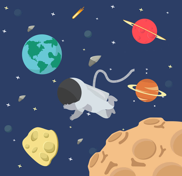 Astronaut v prostoru plochý design - Vektor, obrázek