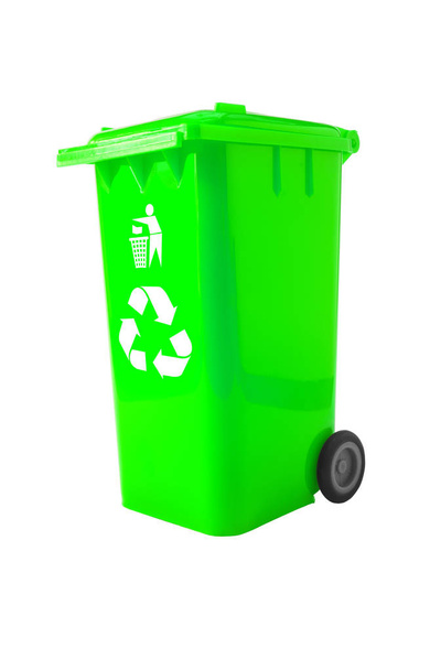 パスと白で分離されたロゴをリサイクルのゴミ箱. - 写真・画像