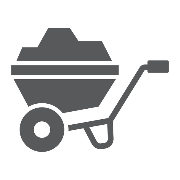 Wheelbarrow icono de glifo, herramienta y carro, signo de la agricultura, gráficos vectoriales, un patrón sólido sobre un fondo blanco
. - Vector, imagen