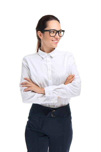 Beautiful businesswoman on white background - Фото, зображення