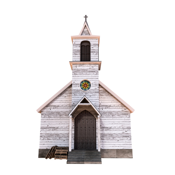 iglesia presbiteriana de madera aislada sobre fondo blanco 3d ilustración
 - Foto, Imagen