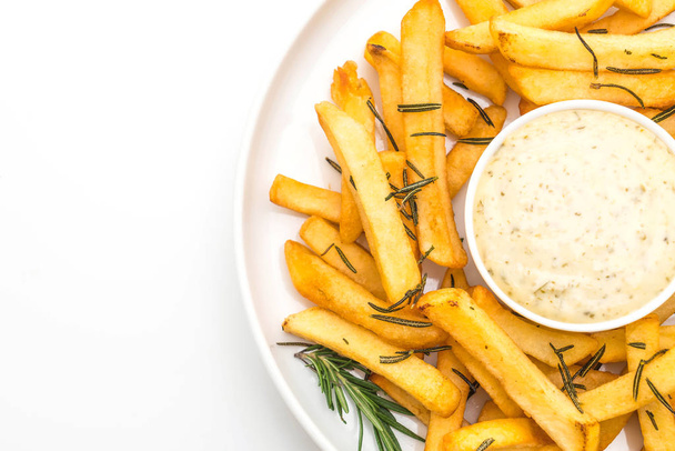 french fries with sauce isolated on white background - Zdjęcie, obraz