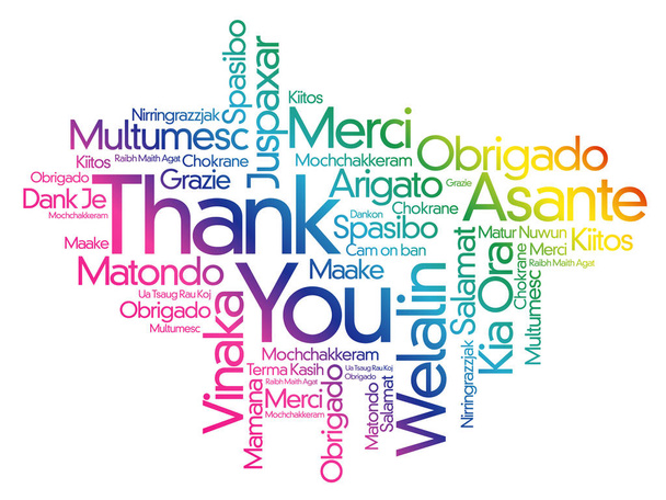Thank You Word Cloud background, all languages, multilingual for education or thanksgiving day - Vector, Image