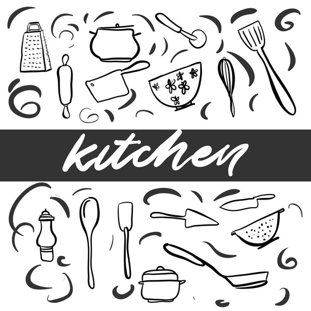 Kitchen hand drawn equipment vector illustration - Vector, Image