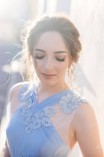 Bride in blue dress. - Foto, Imagem