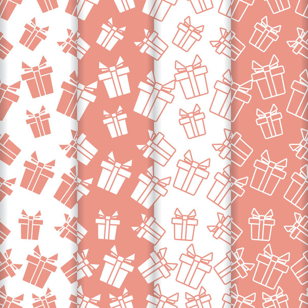 Conjunto de 4 vector patrón sin costura con regalos. Fondo Navidad y Año Nuevo 2019. Diseño para papel de embalaje, tela y otras impresiones
. - Vector, imagen