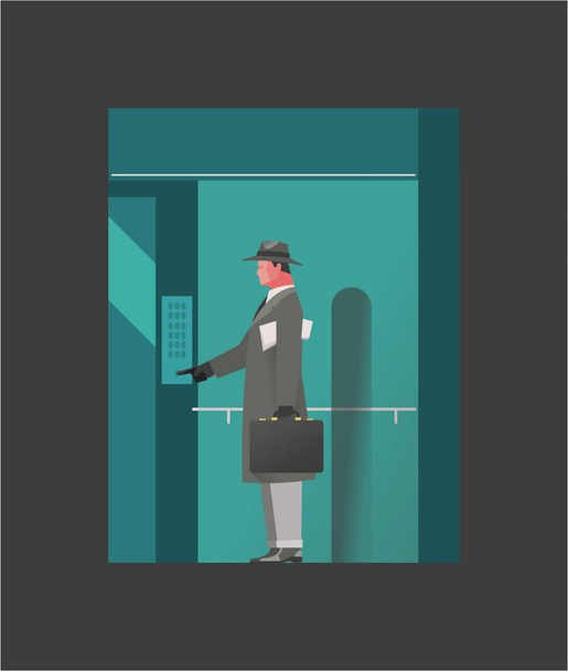 エレベーターのボタンの背景を押す人 - ベクター画像