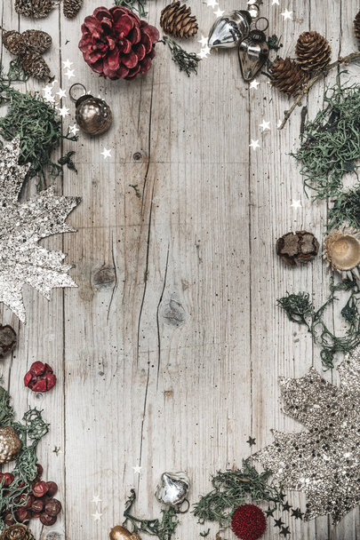 Festive Christmas Composition on wooden background - Foto, Imagen
