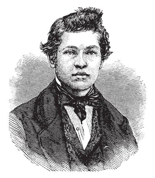 James Abram Garfield σε δεκαέξι, 1831-1881, ήταν 20η Πρόεδρος των Ηνωμένων Πολιτειών, και μέλος της Βουλής των αντιπροσώπων των ΗΠΑ από το Οχάιο, vintage γραμμή σχεδίασης ή χαρακτική εικόνα - Διάνυσμα, εικόνα