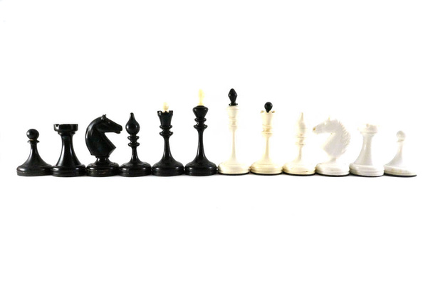 Chess, Chess pieces, Chess box, Wooden chess, Plastic chess, Old chess, Soviet vintage, USSR, White background, Close-up, headstock stock image, Nostalgishop - Photo, Image