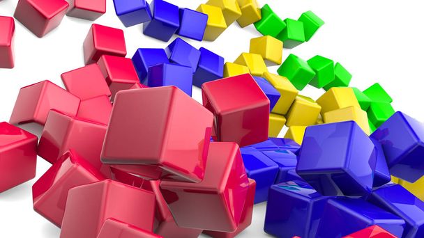 multicolored glossy cubes on a white background. 3D rendering - Zdjęcie, obraz