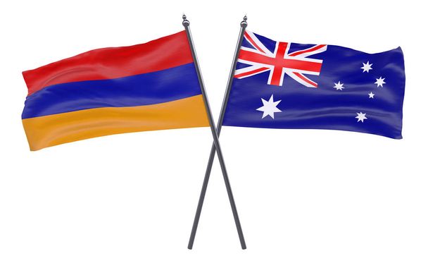 armenia and australia, two crossed flags isolated on white background - Fotografie, Obrázek