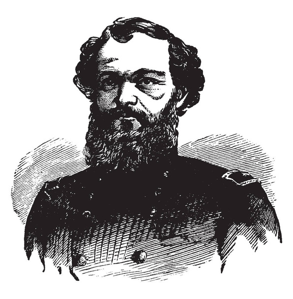 Quincy Adams Gillmore, 1825-1888-ban volt egy amerikai építőmérnök, a szerző és a hadseregben általános során az amerikai polgárháború, vintage vonalas rajz vagy ábra gravírozás - Vektor, kép