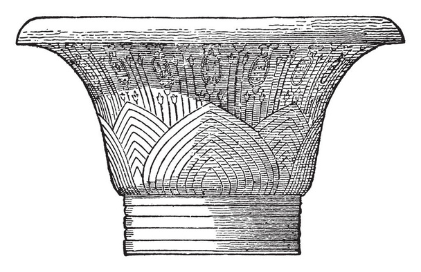 A Capital from Karnak, graceful, columns, true, arch, huge, close, set, columns, supporting, roofs, vintage line drawing or engraving illustration. - Διάνυσμα, εικόνα
