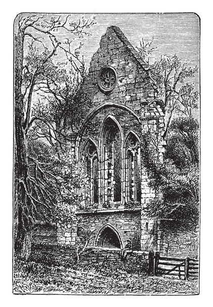 Valle Crucis which would already have stood for nearly four centuries when the abbey was established in 1201, vintage line drawing or engraving illustration. - Vector, Image