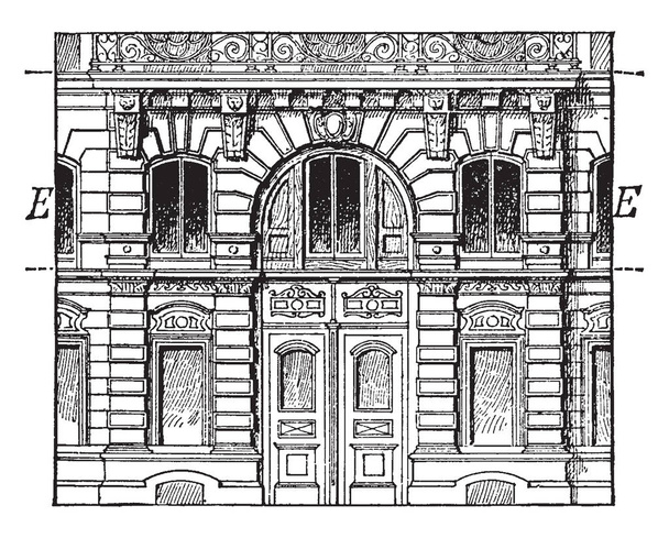 Entresol is a low story between two others of greater height level between the ground floor and first floor, it is below a higher floor, vintage line drawing or engraving illustration. - Vector, Image