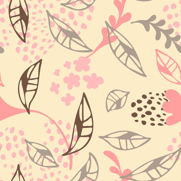 Trendy seamless floral pattern with hand texture and geometric elements. Modern plants and leaves lustration in vector - Vector, Image