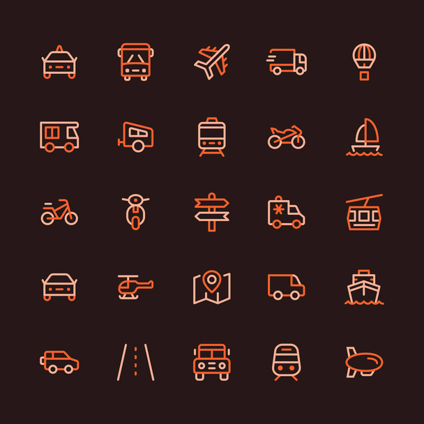 Járművek és közlekedési tarka sor ikon készlet - Vektor, kép
