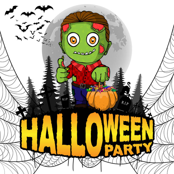 Halloween Party Poster met zombie op een afgelegen witte achtergrond. Vectorillustratie. - Vector, afbeelding