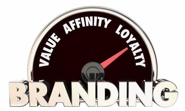 Branding Wert Affinität Loyalität Metriken Tacho 3D Illustration - Foto, Bild