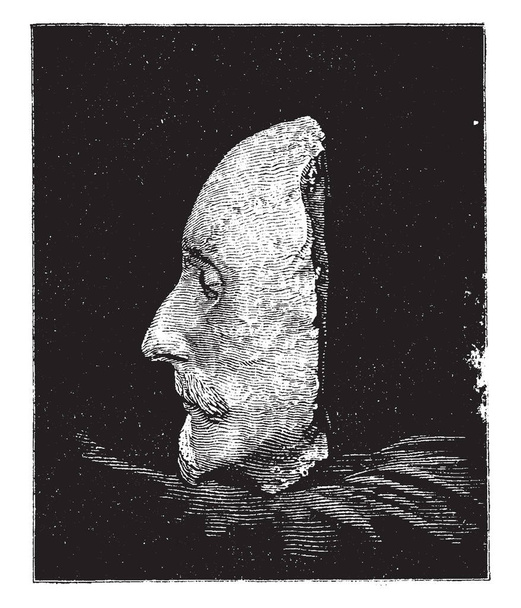 Máscara da morte de William Shakespeare do lado esquerdo, máscaras da morte pode ser recordações dos mortos ou usado para a criação de retratos, desenho linha vintage ou gravura ilustração
 - Vetor, Imagem
