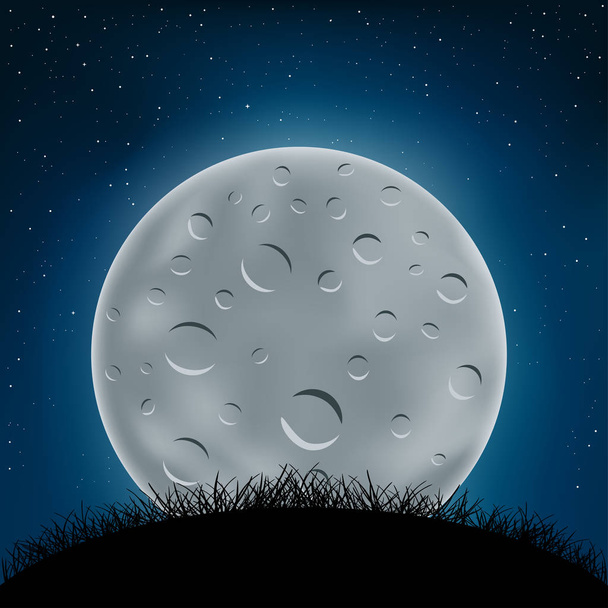night grass hill and moon - Vector, imagen