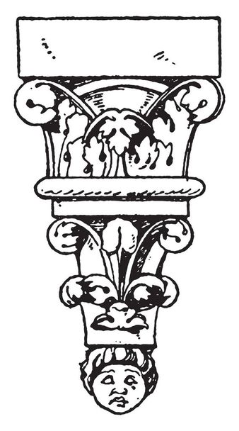 Ρωμανικός κονσόλα είναι ένα σχέδιο του 12ου αιώνα βρέθηκαν σε Noyon καθεδρικού ναού στη Γαλλία, διαρθρωτικό κομμάτι πέτρα, μασίφ κομμάτι του υλικό, εκλεκτής ποιότητας γραμμικό σχέδιο ή απεικόνιση χαρακτική. - Διάνυσμα, εικόνα