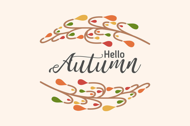 Hello autumn background with abstract trees. Nature autumnal vector concept. Orange and yellow leaf seasonal illustration. - Vetor, Imagem