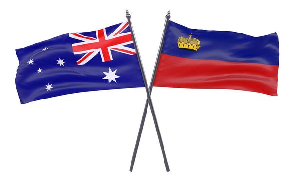 Ausztrália és liechtenstein, két keresztbe a zászló elszigetelt fehér background - Fotó, kép