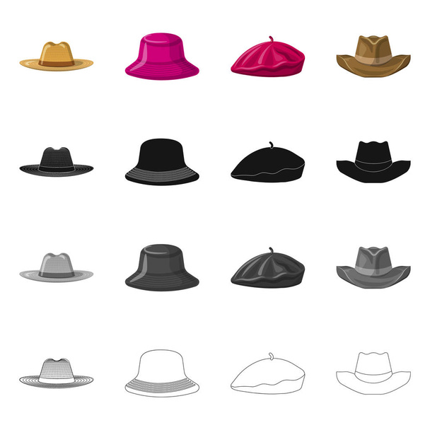 Isolated object of headgear and cap icon. Collection of headgear and accessory stock symbol for web. - Vetor, Imagem