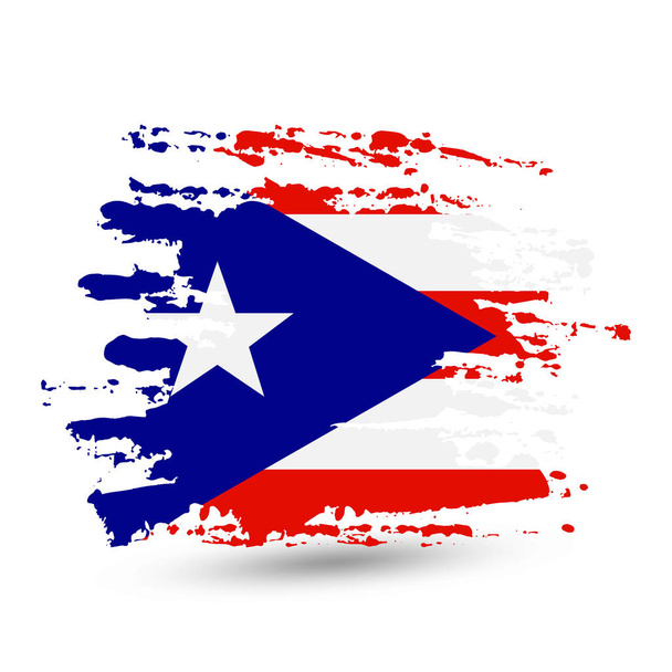 Pincelada grunge con bandera nacional de Puerto Rico. Estilo acuarela dibujo. Vector aislado sobre fondo blanco
. - Vector, imagen