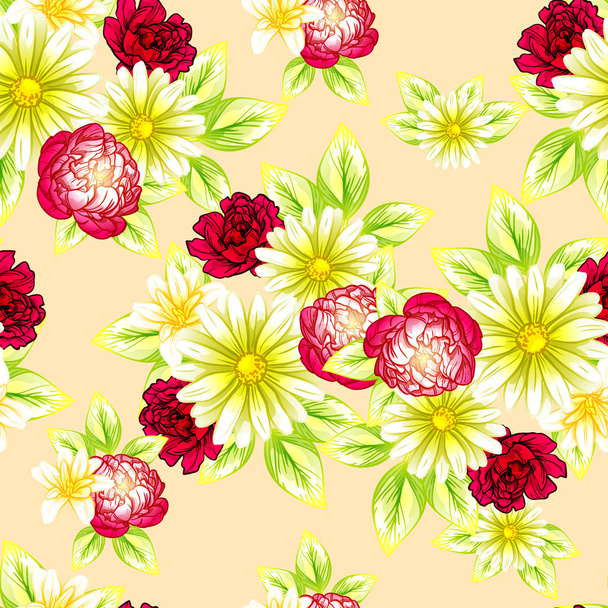 Απρόσκοπτη στυλ vintage λουλούδι μοτίβο. Floral στοιχεία σε χρώμα - Διάνυσμα, εικόνα