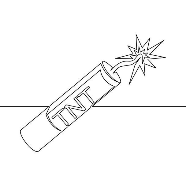 Continuous one line drawn dynamite line icon TNT with a burning wick vector linear illustration - Vector, Image